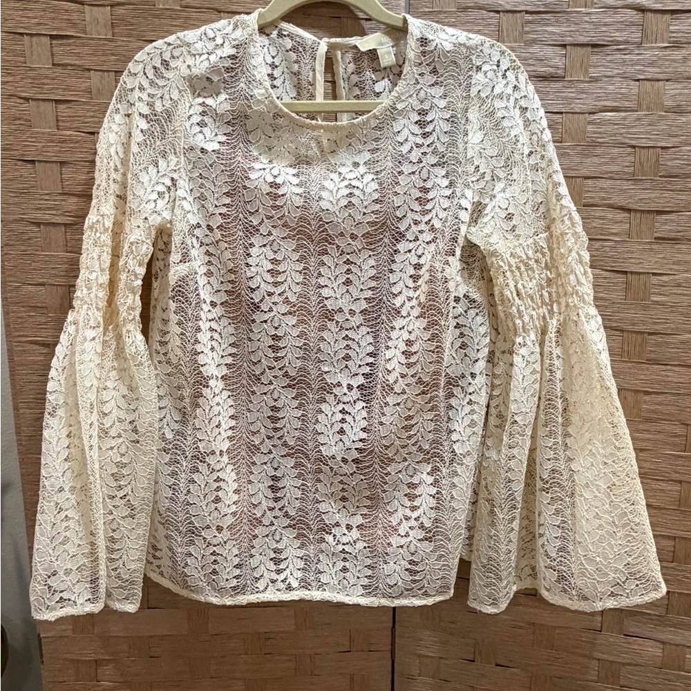 Michael Kors Ethereal Elegant Lace Bell Sleeve Top Size Small Fairy Coquette - Picture 2 of 5